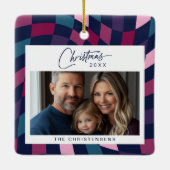 Kleurrijke geruite kerstfoto keramisch ornament (Achterkant)