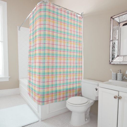 Kleurrijke geruite plaid douchegordijn (In situ)
