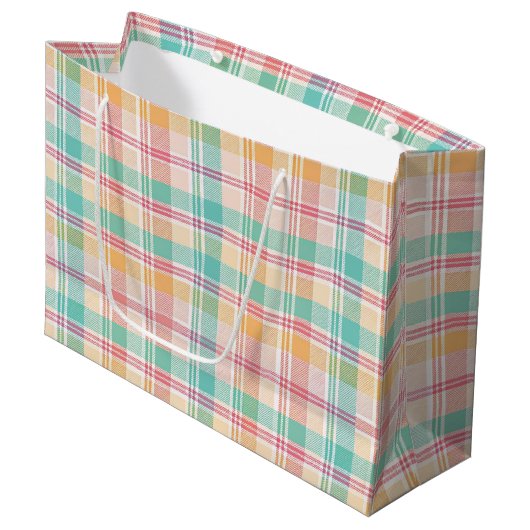 Kleurrijke geruite plaid groot cadeauzakje (Voorkant Gekanteld)
