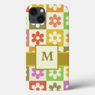 Kleurrijke geruite retro bloemen monogram Case-Mate iPhone case