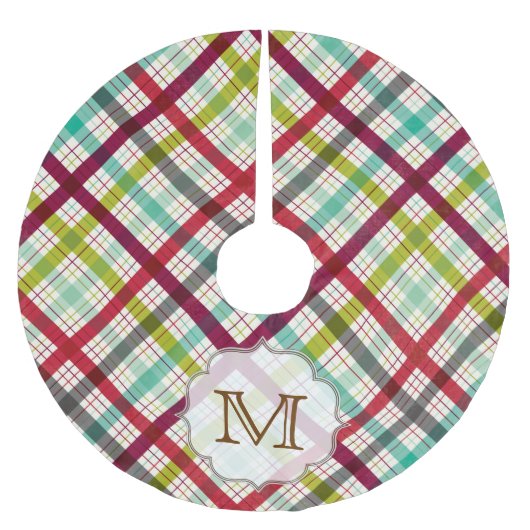 Kleurrijke geruite Tartan Monogram Initialen boomr Kerstboom Rok (Voorkant)