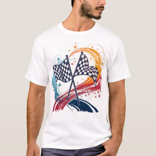 Kleurrijke geruite vlaggen en vlam t-shirt