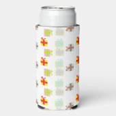 Kleurrijke geschenkdozen op wit seltzer blikjeskoeler (Seltzer Achterkant)