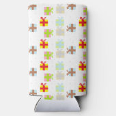 Kleurrijke geschenkdozen op wit seltzer blikjeskoeler (Achterkant)