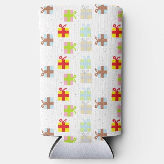 Kleurrijke geschenkdozen op wit seltzer blikjeskoeler (Voorkant)