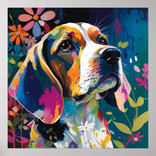 Kleurrijke geschilde Beagle Dog Poster