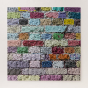 Kleurrijke geschilderde bakstenen wandtextuur legpuzzel