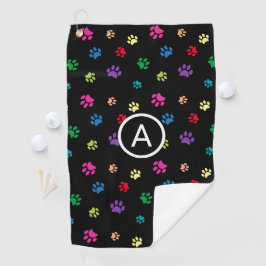 Kleurrijke geschilderde pootafdrukken monogram golfhanddoek
