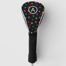 Kleurrijke geschilderde pootafdrukken monogram golfheadcover