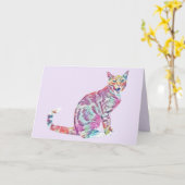 Kleurrijke geschilderde Tabby Cat Wenskaart Kaart (Gele Bloem)