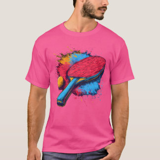 Kleurrijke geschilderde tafeltennisracket artistie t-shirt