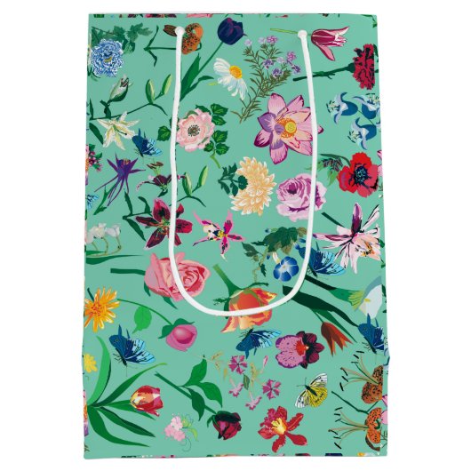 Kleurrijke gesorteerde lentevloerbloemen Mint Acht Medium Cadeauzakje (Achterkant)