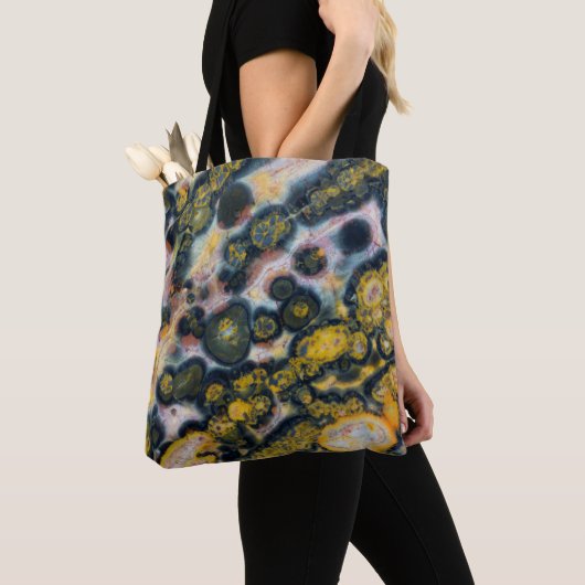 Kleurrijke Gespikkelde Oceaan Jaspis Tote Bag (Dichtbij)