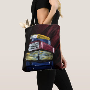 Kleurrijke Gestapelde Boeken Schildering Literaire Tote Bag