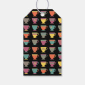 Kleurrijke gestapelde mokken, retro koffiestoom cadeaulabel (Achterkant)