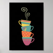 Kleurrijke gestapelde thee/koffiekopjes, mokken vo poster (Voorkant)