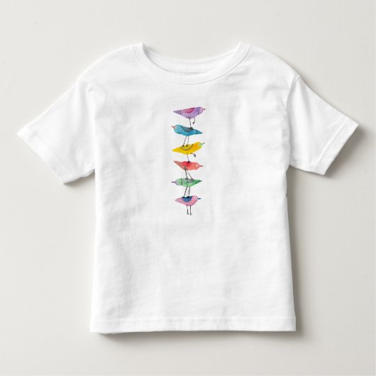 Kleurrijke gestapelde vogel kinder shirts (Voorkant)