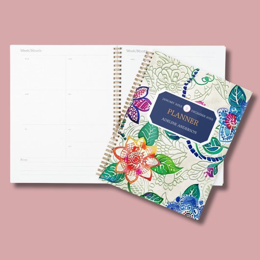 Kleurrijke gestempelde bloemen Business Logo Monog Planner