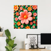Kleurrijke, gestileerde 3D-bloemen Poster (Thuiskantoor)