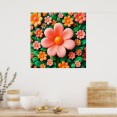 Kleurrijke, gestileerde 3D-bloemen Poster (Keuken)