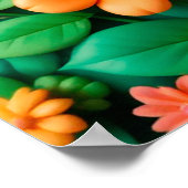 Kleurrijke, gestileerde 3D-bloemen Poster (Hoek)