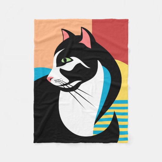 Kleurrijke gestileerde kat fleece deken (Voorkant)
