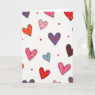 Kleurrijke gestippelde liefdeshartjes kaart