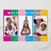 Kleurrijke Gestreepte 3 Fotocollage Vrolijk Kerstf Folie Feestdagenkaart (Voorkant)
