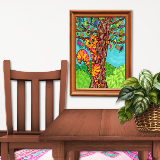 Kleurrijke gestreepte kattenboom leuke moppige car poster