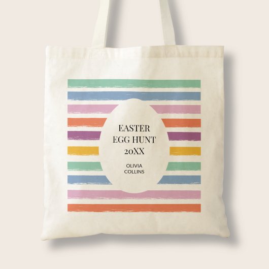 Kleurrijke gestreepte moderne Kinder Paaseierjacht Tote Bag