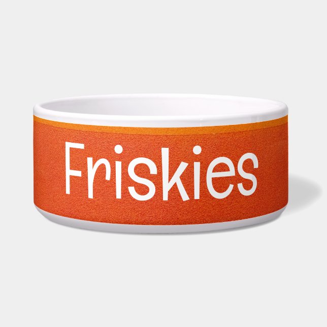 Kleurrijke Gestreepte Pet Bowl met FRISKIES Tekst Voerbakje (Voorkant)