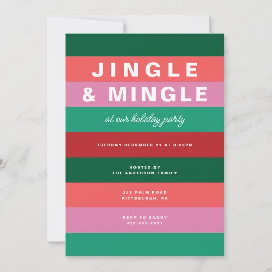 Kleurrijke Gestreepte Vakantie Uitnodiging (Voorkant)