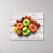 Kleurrijke gestripte tomaten op de weerstabel canvas afdruk (Voorkant)