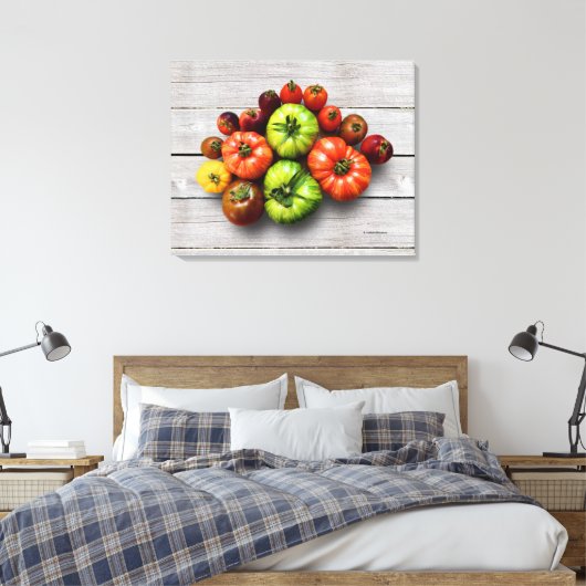Kleurrijke gestripte tomaten op de weerstabel canvas afdruk (Insitu (Slaapkamer))
