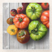 Kleurrijke gestripte tomaten op de weerstabel glazen onderzetter (Voorkant)