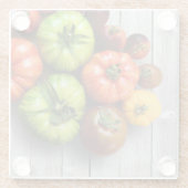 Kleurrijke gestripte tomaten op de weerstabel glazen onderzetter (Achterkant)