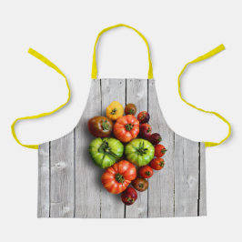 Kleurrijke gestripte tomaten op de weerstabel schort