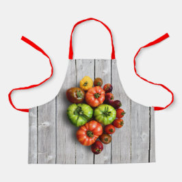 Kleurrijke gestripte tomaten op de weerstabel schort