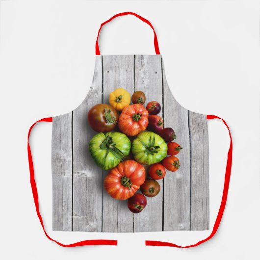 Kleurrijke gestripte tomaten op de weerstabel schort (Voorkant)