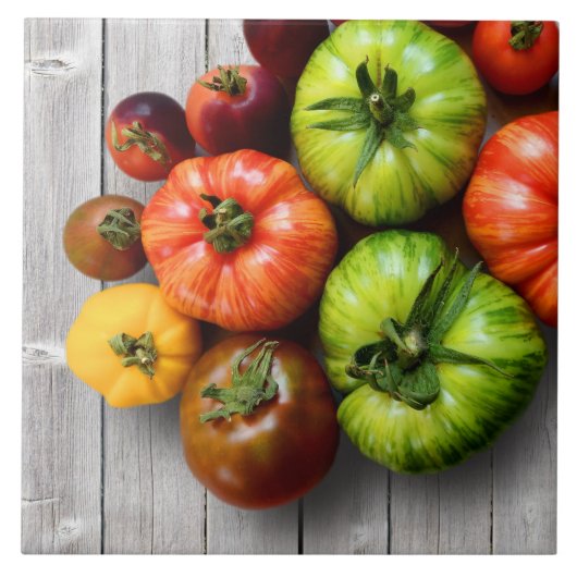 Kleurrijke gestripte tomaten op de weerstabel tegeltje (Voorkant)