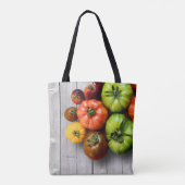Kleurrijke gestripte tomaten op de weerstabel tote bag (Achterkant)