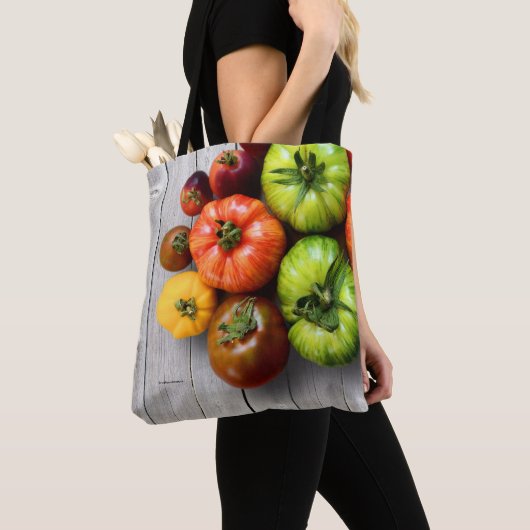 Kleurrijke gestripte tomaten op de weerstabel tote bag (Dichtbij)
