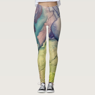Kleurrijke Getextureerde Alcohol Ink Vloeibare Abs Leggings