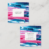 Kleurrijke getextureerde schilderroze blauw vierkante visitekaartje (Voorkant / Achterkant)