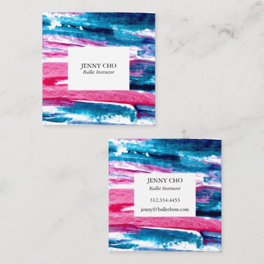 Kleurrijke getextureerde schilderroze blauw vierkante visitekaartje (Voorkant / Achterkant)