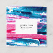 Kleurrijke getextureerde schilderroze blauw vierkante visitekaartje (Voorkant)