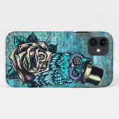 Kleurrijke getextureerde uil illustratie op blauwg Case-Mate iPhone case (Achterkant (horizontaal))