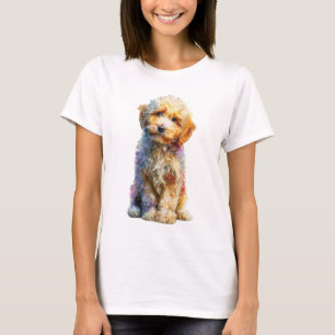 Kleurrijke Getextureerde Waterverf Maltipoo Puppy T-shirt