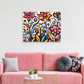 Kleurrijke getrokken bloemen - canvas afdruk (Insitu (Woonkamer))