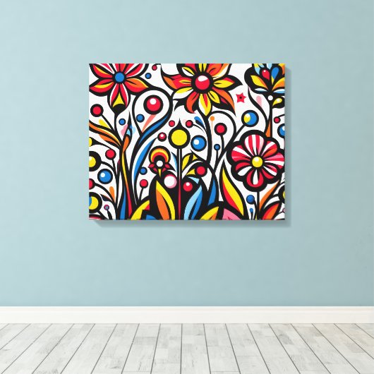 Kleurrijke getrokken bloemen - canvas afdruk (Insitu (Houten vloer))